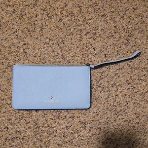 kate spade powder blue wristlet clutch with gold logo